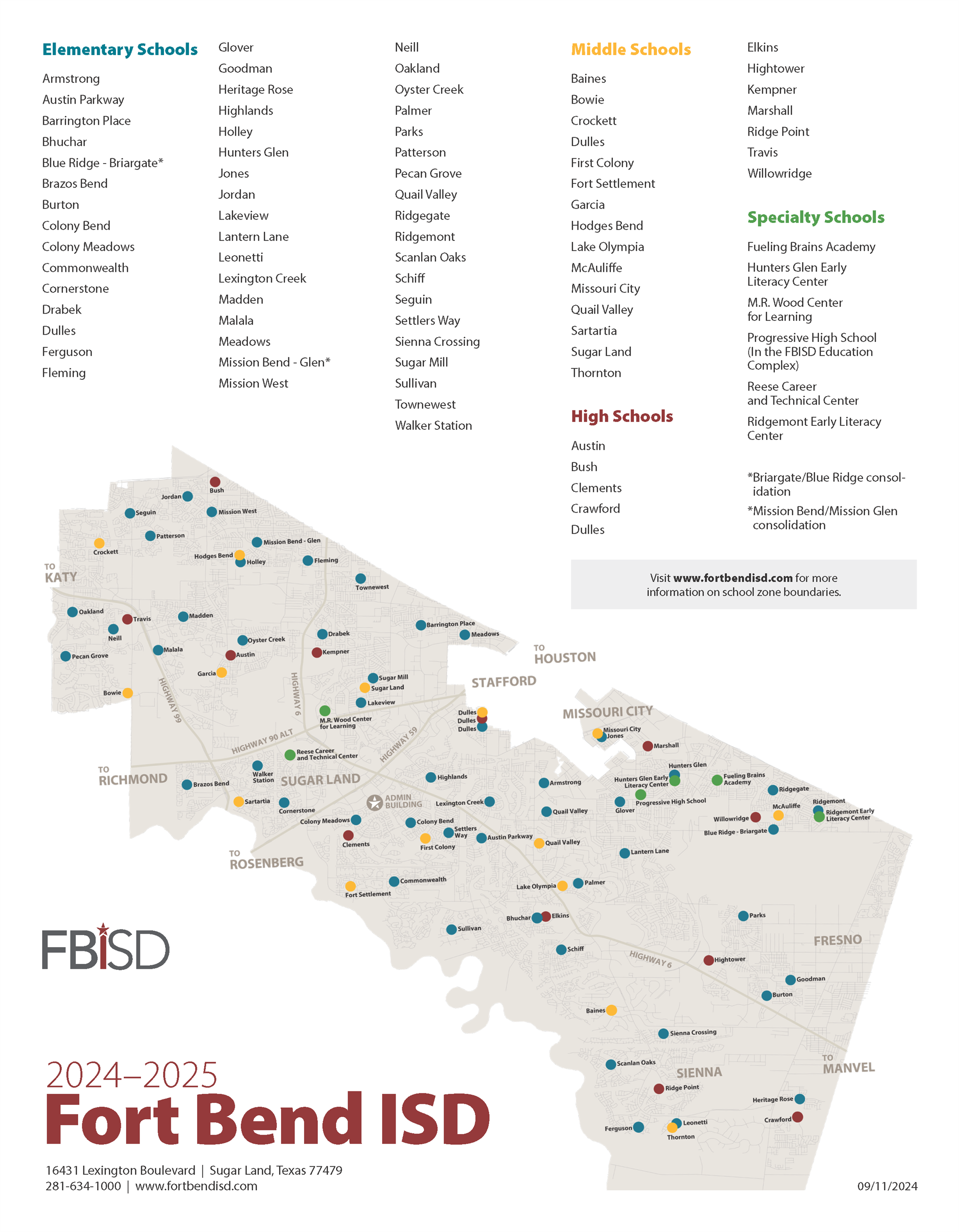 Fort Bend ISD 2024-2025 Map